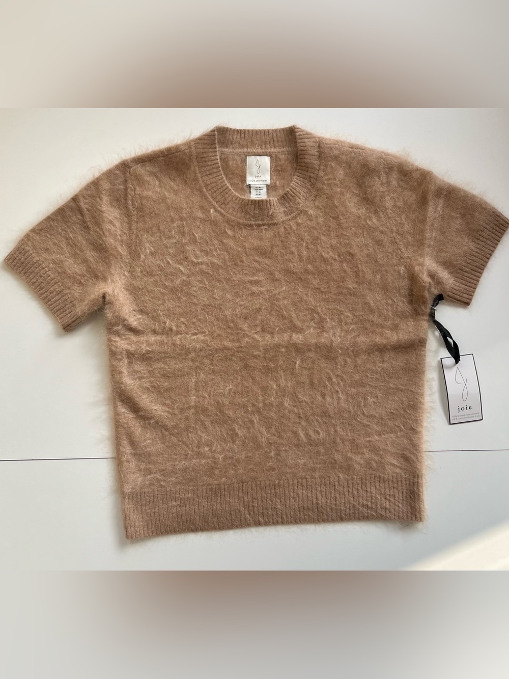 JOIE Beige Brushed Cashmere Short Sleeves Sweater Top Coffee Cafe Latte Toffee M - Picture 5 of 8